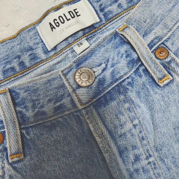 AGOLDE Jamie High Rise Classic "Shakedown" Light Wash Jeans Women 28 Distressed - Picture 6 of 9